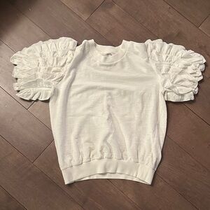 Maeve White Ruffled Sleeve Top